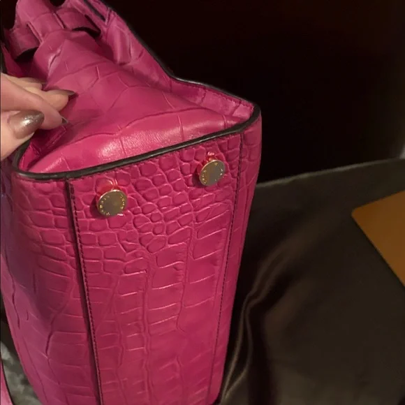Michael Kors Dillon Fuchsia Crocodile-Embossed Satchel - Picture 9 of 13